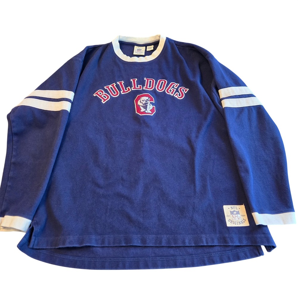 NFL Originals Mens Bulldogs Long Sleeve Ringer Shirt Navy Blue Large Varsity